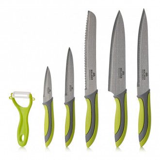Набор кухонных ножей 5 штук + овощечистка Walmer Vegan, цвет зеленый