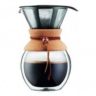 Кофейник кемекс Bodum Pour Over с двойными стенками и многоразовым сито-фильтром, 1 л, цвет пробковый