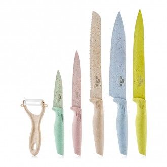Набор кухонных ножей 5 штук + овощечистка Walmer Eco Cut, цвет разноцветный