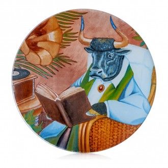 Блюдо сервировочное Витраж Бык с книгой, 24 см, цвет разноцветный