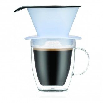 Набор для кофе Bodum: термобокал с двойными стенками из поликарбоната и фильтр Pour Over 2 в 1, 0.35 л, цвет голубой