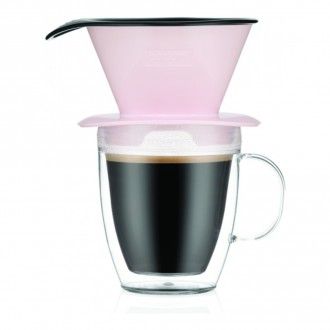 Набор для кофе Bodum: термобокал с двойными стенками из поликарбоната и фильтр Pour Over 2 в 1, 0.35 л, цвет розовый