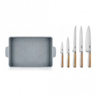 Набор Walmer Bristol: прямоугольная форма для запекания + набор ножей в подставке с точилкой, цвет серый