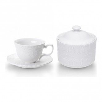 Набор Walmer Vivien 2 предмета: чайная пара 0.25 л + сахарница, цвет белый