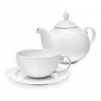 Набор чайный Walmer Emily 2 предмета: чашка с блюдцем 0.25 л + чайник заварочный 1 л, цвет белый