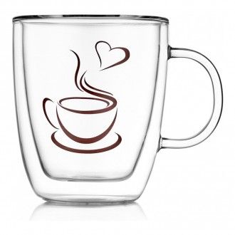 Кружка стеклянная с рисунком Walmer Lovely Coffee с двойными стенками, 0.35 л, цвет прозрачный