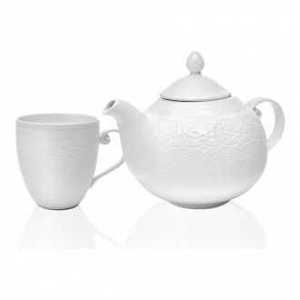 Набор чайный Walmer Emily 2 предмета: кружка 0.35 л + чайник заварочный 1 л, цвет белый
