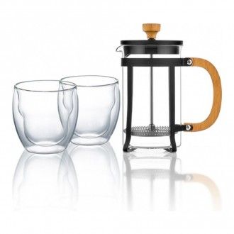 Набор кофейный Walmer 3 предмета: набор термобокалов Prince 0.25 л - 2 шт + кофейник френч-пресс Bamboo Black 0.6 л, цвет прозрачный