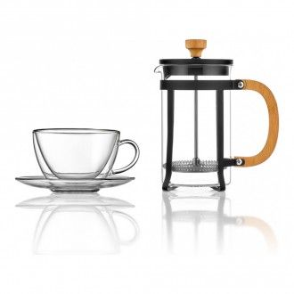 Набор кофейный Walmer 2 предмета: термокружка с блюдцем Tet-a-Tet 0.25 л + кофейник френч-пресс Bamboo Black 0.6 л, цвет прозрачный