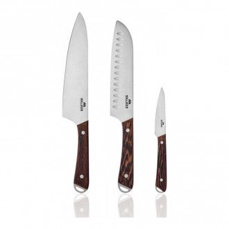 Набор ножей Walmer Wenge 3 предмета: нож шеф 20 см + нож сантоку 18 см + нож для овощей 9 см, цвет коричневый