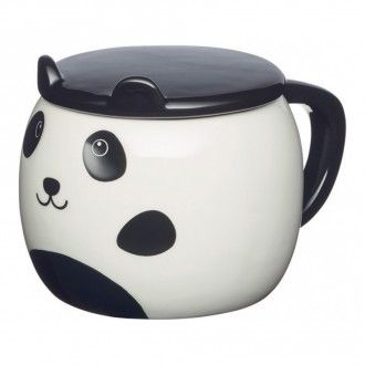 Кружка с крышкой Kitchen Craft Panda, 0.55 л, цвет черно-белый