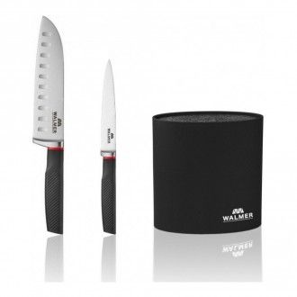 Набор Walmer Marshall 3 предмета: нож сантоку 18 см + нож универсальный 13 см + подставка для ножей, цвет черный