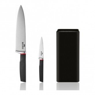 Набор Walmer Marshall 3 предмета: нож шеф 20 см + нож для овощей 9 см + подставка для ножей, цвет черный