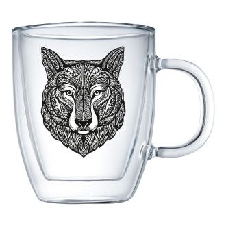 Кружка стеклянная с рисунком Walmer Wolf с двойными стенками, 0.48 л, цвет прозрачный