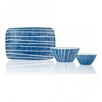 Набор Walmer Denim 3 предмета: тарелка + миска 0.6 л + миска 0.24 л, цвет синий