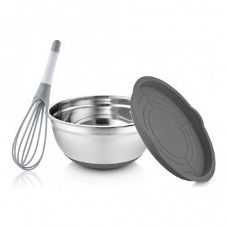 Набор Walmer Home Chef 2 предмета: миска с крышкой 2.15 л + венчик складной, цвет серый
