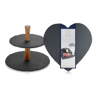 Набор 2 предмета: этажерка двухъярусная Walmer Slate  + доска сервировочная Kitchen Craft Artesà Heart Shaped, цвет черный