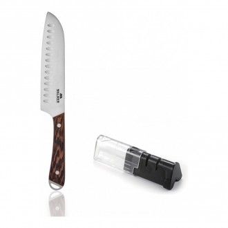 Набор Walmer 2 предмета: нож Сантоку Wenge 18 см + точилка для ножей складная Home Chef, цвет темное дерево