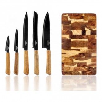 Набор Walmer Master: набор ножей в подставке, 6 предметов + доска разделочная, цвет темное дерево
