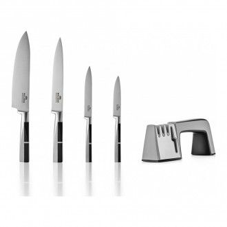 Набор Walmer Professional: нож шеф 20 см + разделочный нож Professional 18 см + универсальный нож 13 см + нож для овощей и фруктов 9 см + точилка 4 в 1 Marshall для ножей и ножниц, цвет стальной