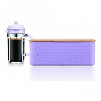 Набор Bodum: кофейник френч-пресс Caffettiera 1 л + хлебница Bistro большая, цвет фиолетовый