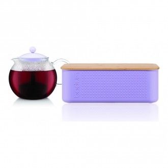Набор Bodum: чайник заварочный с прессом Assam 1 л + хлебница Bistro малая, цвет фиолетовый