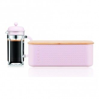Набор Bodum: кофейник френч-пресс Caffettiera 1 л + хлебница Bistro большая, цвет розовый