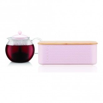 Набор Bodum: чайник заварочный с прессом Assam 1 л. + хлебница Bistro малая, цвет розовый