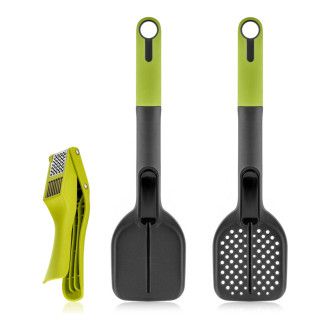 Набор Walmer Vegan 3 предмета: лопатка + ложка + пресс-нож для чеснока, цвет зеленый