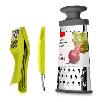 Набор Walmer Vegan 3 предмета: терка овальная + овощечистка + пресс-нож для чеснока, цвет зеленый