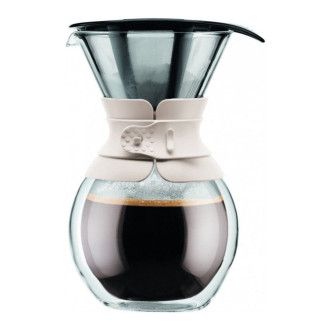 Кофейник кемекс Bodum Pour Over с двойными стенками и многоразовым сито-фильтром (УЦЕНКА), 1 л, цвет белый
